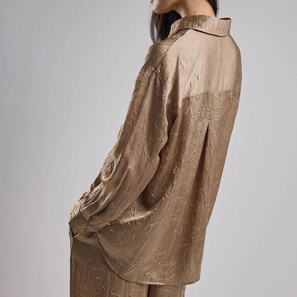 Zara Crinkle Satin Button Down Blouse S - Picture 3 of 14